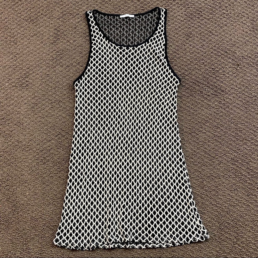 Zara Black and White Mesh Mini Dress Coverup Small